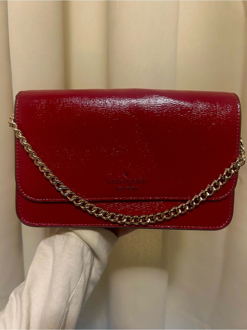 Kate Spade Red Patent Purse with Silver Chain Strap